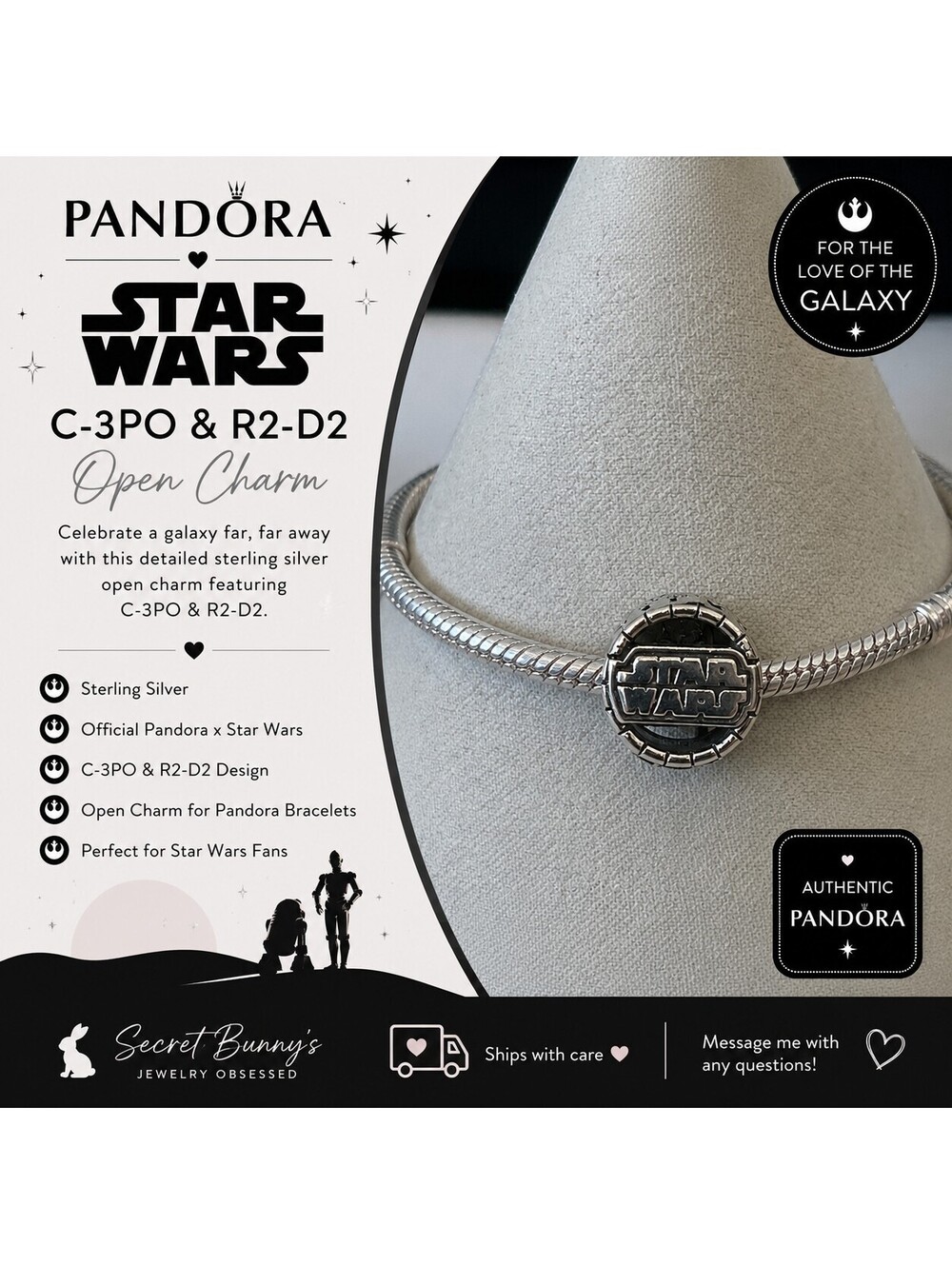 PANDORA Star Wars C-3PO and R2-D2 open charm made of sterling silver
